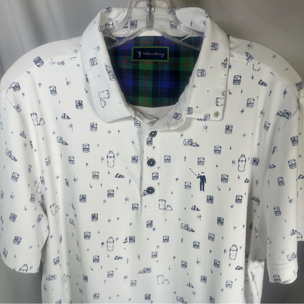 William Murray Golf Off The Rocks Polo Shirt White & Navy Blue Large Manhattan